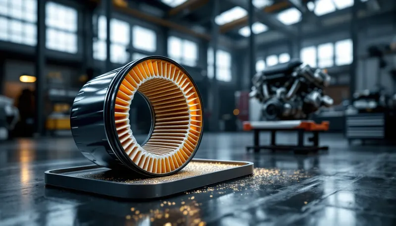 Cut-open oil filter showing metal debris from a flat-six engine during an inspection