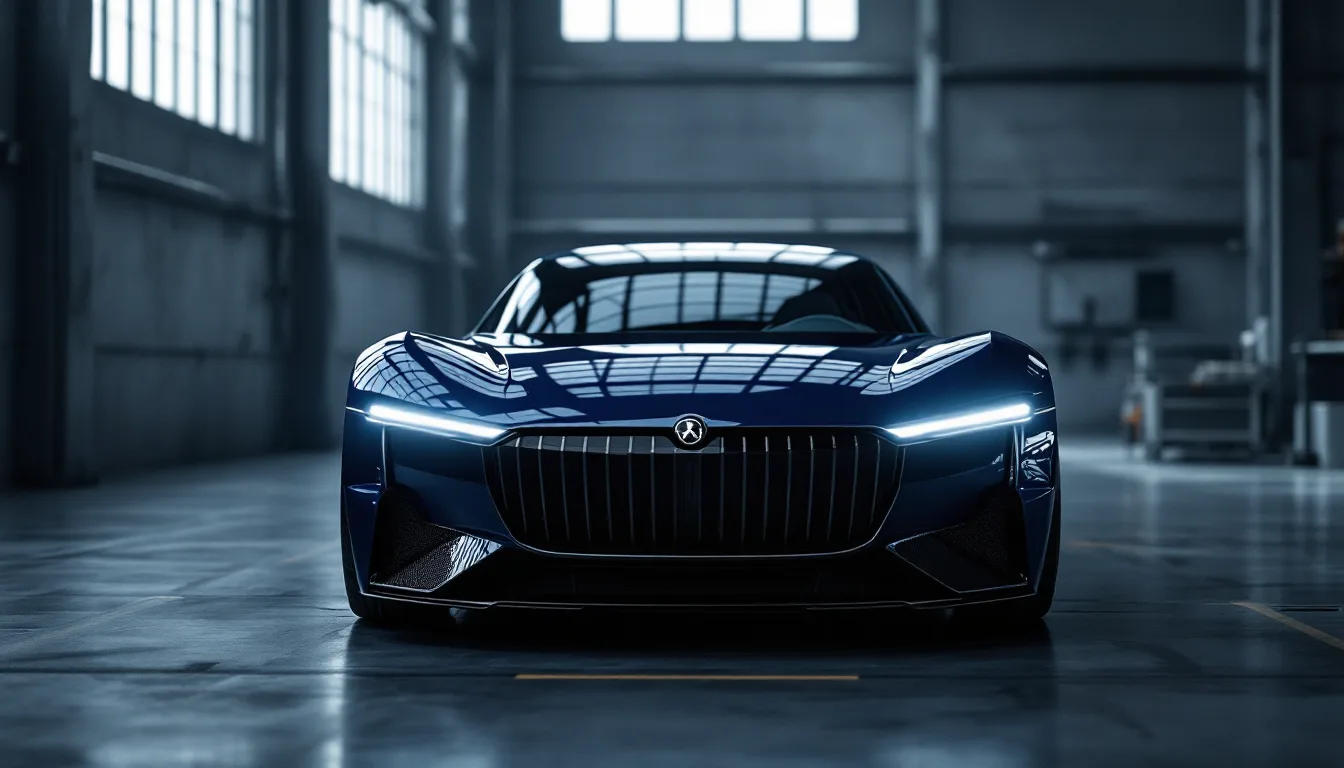 Dark blue sedan in a Dallas bay with its body domain controller exposed for programming