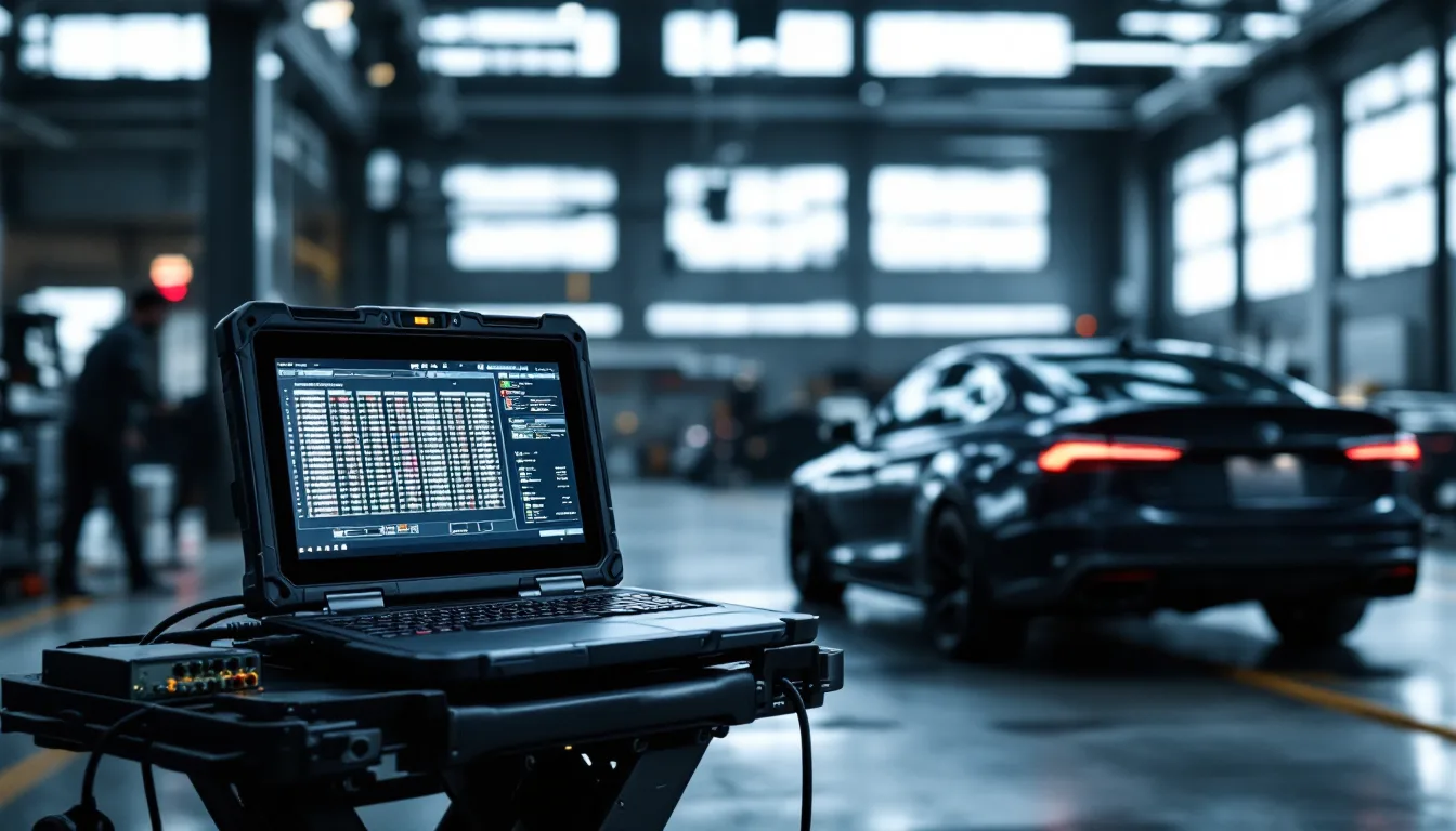 Factory diagnostic platform reading every control unit of a European car in a Dallas workshop