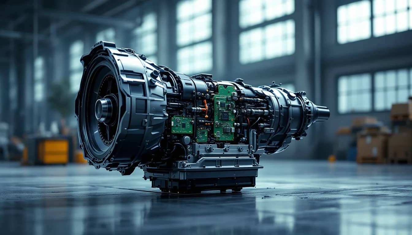Dual-clutch gearbox open with the mechatronic unit removed during a transmission repair in Dallas